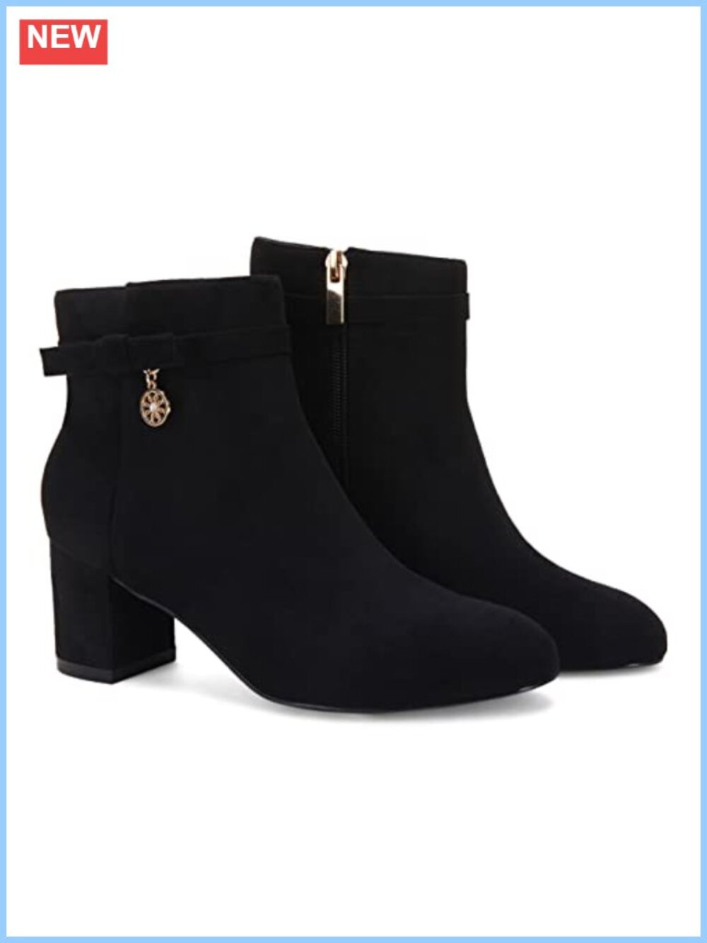 Women's Ankle Boots Chunky Block Low Heel Suede Tie Knot Booties Side Zipper